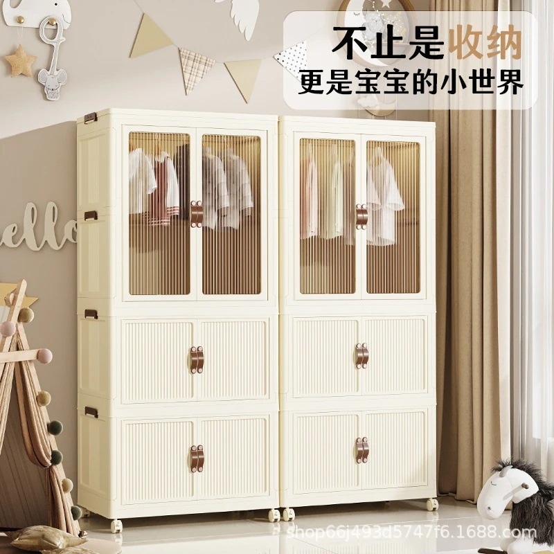 高見えする収納キャビネット寝室リビング子供用ワードローブシンプルな折りたたみ家庭用衣類収納およびハンガー付き整理キャビネット 8,337円