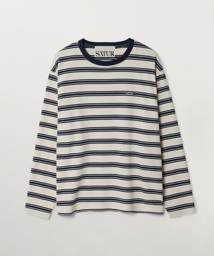 SATUR公式 RIIZEPICK! Tシャツ Ponte Embroidered Stripe Long Sleeve Navy