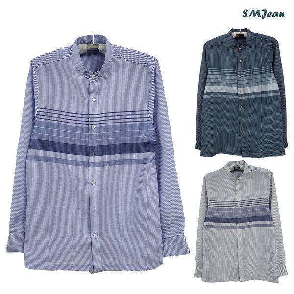 SMJ1326 ジャンピエル 長袖チャイナカラーシャツ リネン 中年男性 長袖シャツ 春夏