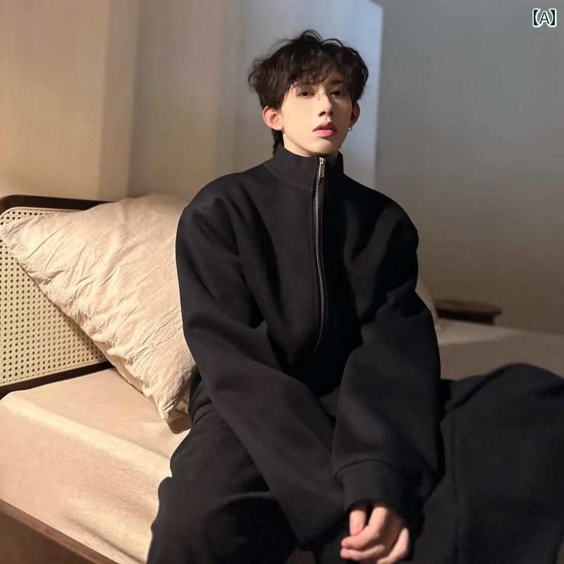 ジャケット メンズ 秋冬 アウター カジュアル シンプル ショート ブラック グレー 肩パッド ジップスタンドカラー 6,541円