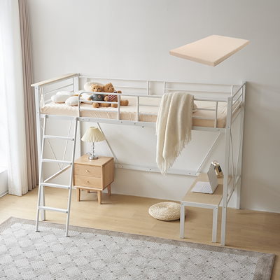 まとめ売り 即納】国内出荷【厚さ10cmベージュマットレス付き】ロフトベッド