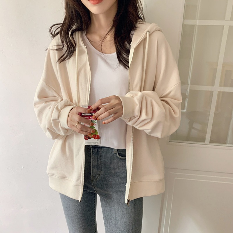 トップス パーカー 上着 ミディアム丈 半端丈 長袖 ドロップショルダー 萌袖 ストレート ワイド ファスナー ポケット 前開き かわいい 大人可愛い シンプル カジュアル 大人 おしゃれ お洒落
