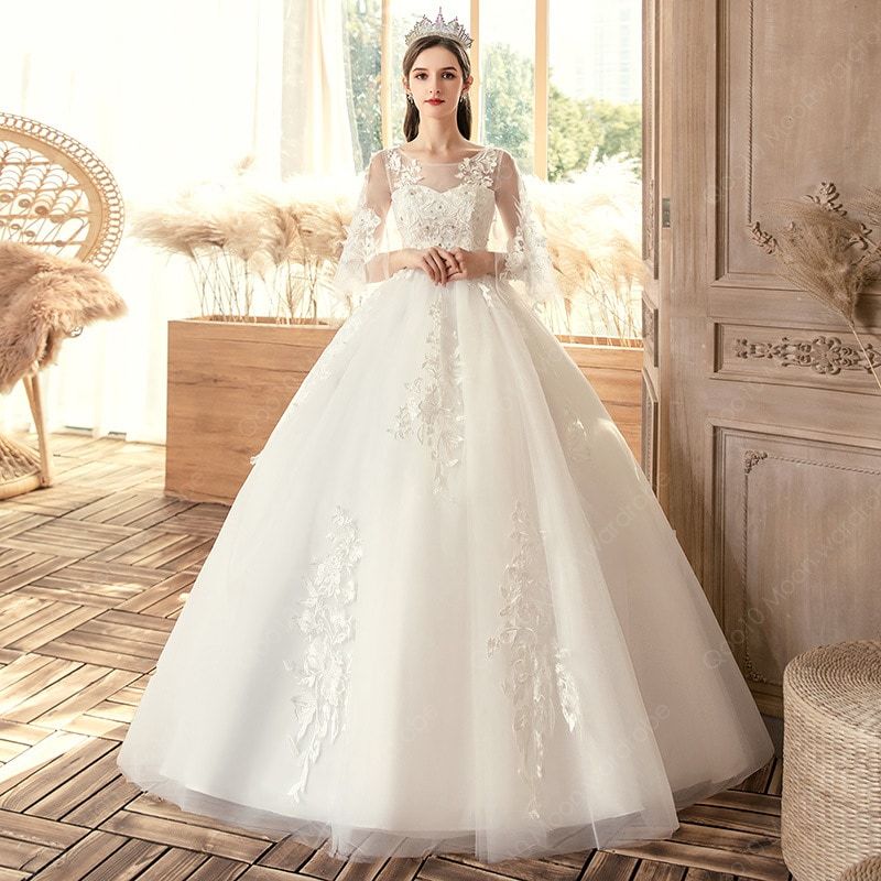 ウェディングドレス3XL-8XL 花嫁 二次会 ウエディングドレス ベルスリーブ 結婚式 ロングドレス プリンセスライン 披露宴 ブライダル 白 編み上げ 大きいサイズ-62