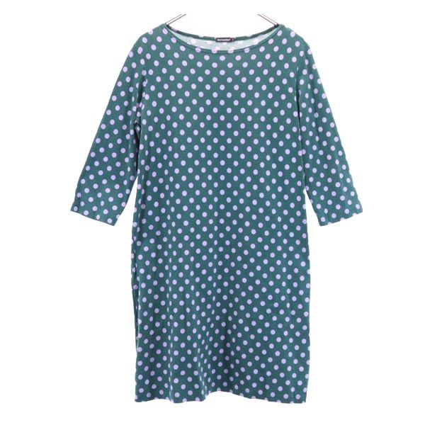 ドット 7分袖 ワンピース M グリーン系 レディース