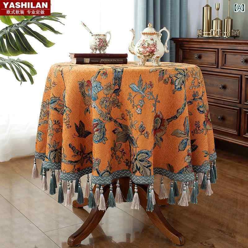 テーブルクロス 北欧 布 コットン リネン 円形 おしゃれ 花 鳥 リーフ 刺繍 タッセル 丸型 傷防止 80 260cm 大きめサイズ 正方形 デスク カバー リビング ホテル バルコニー インテリ