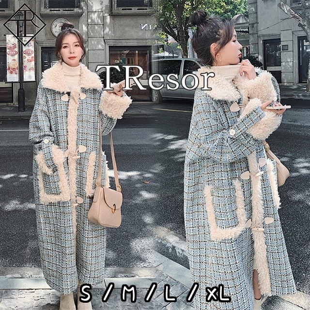 【2枚購入で100円OFF】【即納】アウター レディース ボア コート ブルゾン もこもこ 大きいサイズ 秋 冬 暖かい ボアジャケット ボアコート チェック柄 ロング丈 防寒 細見え 他と被らない