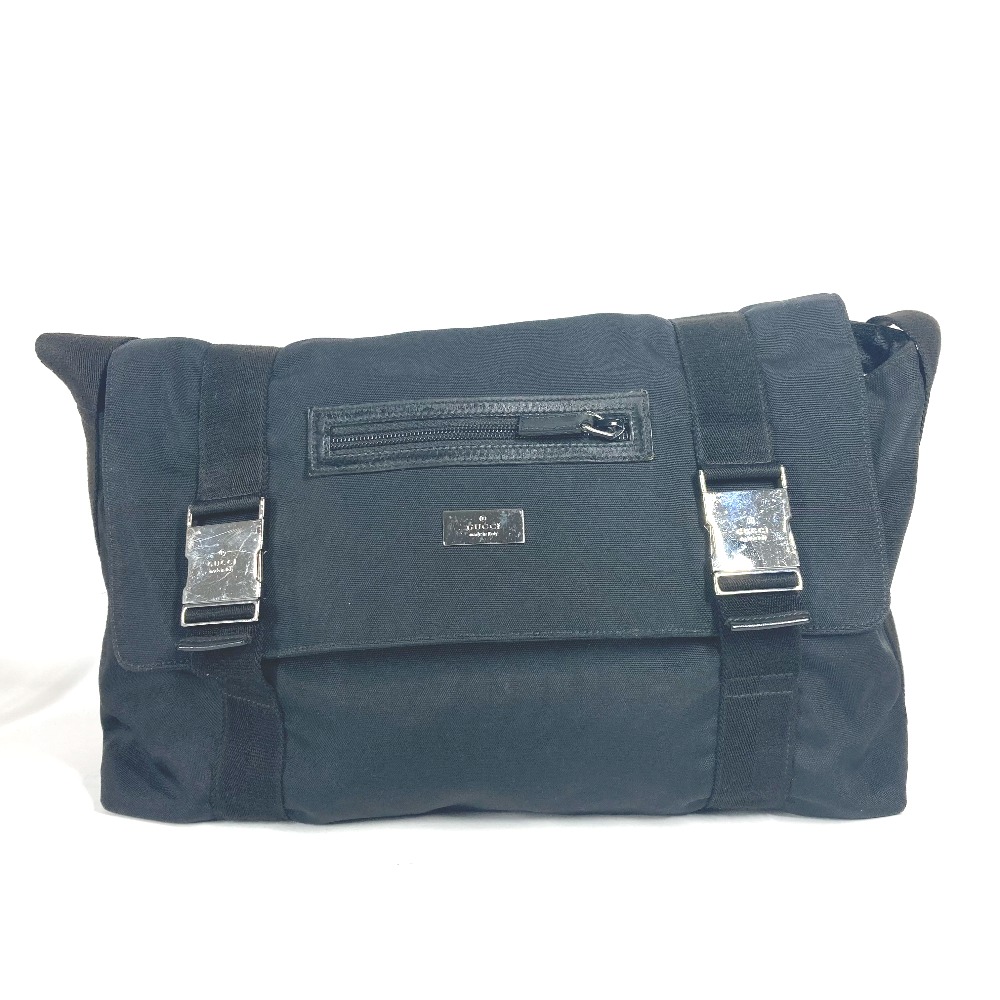 ショルダーバッグ 122374 ロゴ フラップ メッセンジャーバッグ カバン ポシェット 斜め掛け レザー/ナイロン ブラック