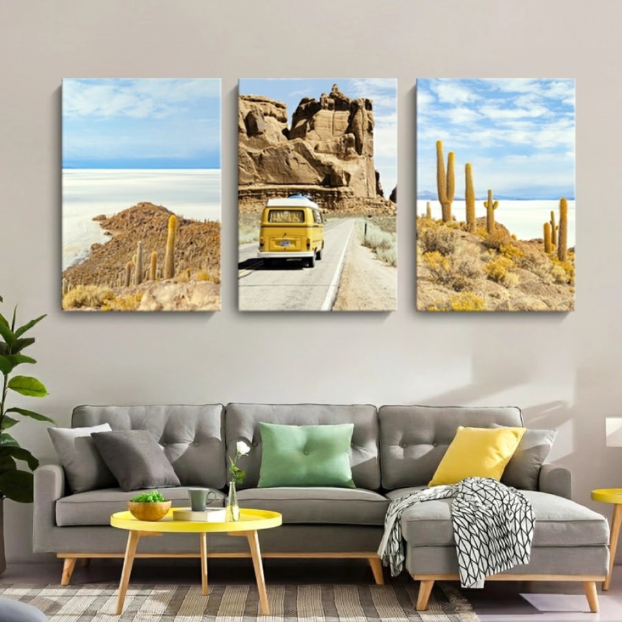 ファブリック 3枚セット 車 サボテン パネル インテリア アートパネル リビング プレゼント アートフレーム