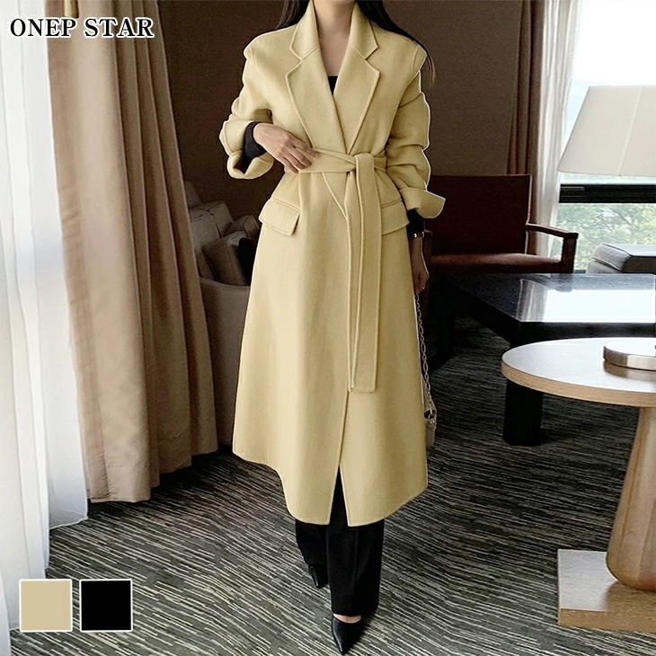 【挑戦最安値】ウエストベルト付きロングコート レディース コート チェスターコート ロング ワイドカラー 上品 シンプル 着映え カジュアル 秋 冬 春 20代 30代 40代 50代 ワンピスター