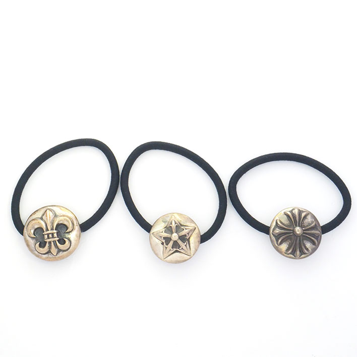 【美品】クロムハーツ ヘアゴム クロスボール フレアボタン スターボタン 3点セット シルバー925 【ヘアアクセサリー】