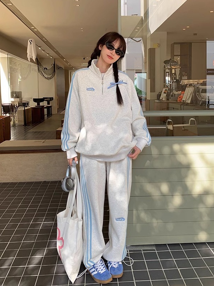 2024 秋冬 韓国 かわいい 2点セット 厚手裹起毛レディース 長袖アウターレトロ黑白上下ハーフサイズ丈トップス春カジュアルスポーツファッション系通学学生袖お出かけアップシルエットサイドトラック羽織