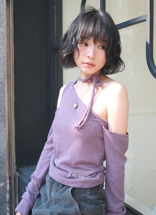 【AS"ON】 MUSE CUT-OUT TEE / PURPLE 正規品