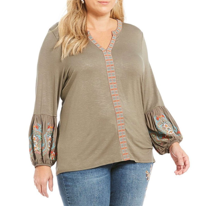 デモクラシー レディース トップス ブラウス・シャツ【Democracy Plus Embroidered Placket Top】Brindel Olive デモクラシー レディース トップス ブラウス・シャツ【Democracy Plus Embroidered Placket Top】Brindel Olive