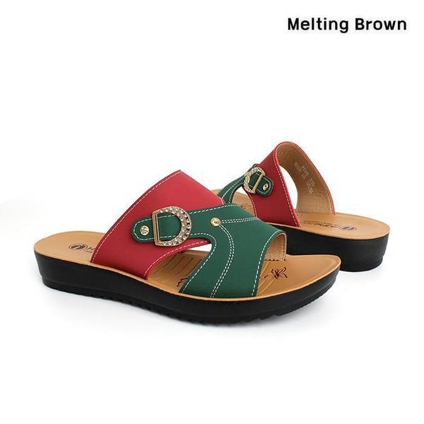 女性 デイリー 配色 バックル スリッパ 2color