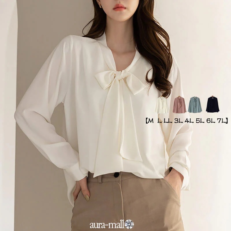 スレディーストップス/ブラウス/シャツ/トップス/シフォン/フリル/リボン/フェミニン/通勤/オフィス/長袖/半袖/発表会/演奏会/ピアノ/入園式/卒園式/入学式/卒業式/七五三/お宮参り/大きいサイ