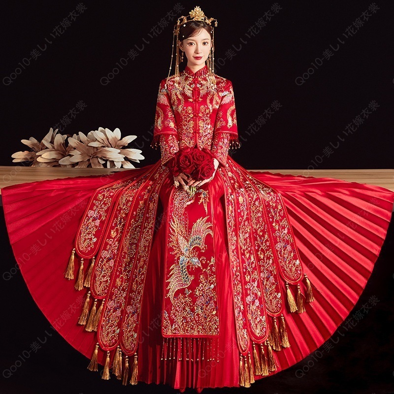 2023秋冬新婦結婚ショー禾服中国式嫁入りドレス敬酒ショーと出閣喜服龍鳳衣-72