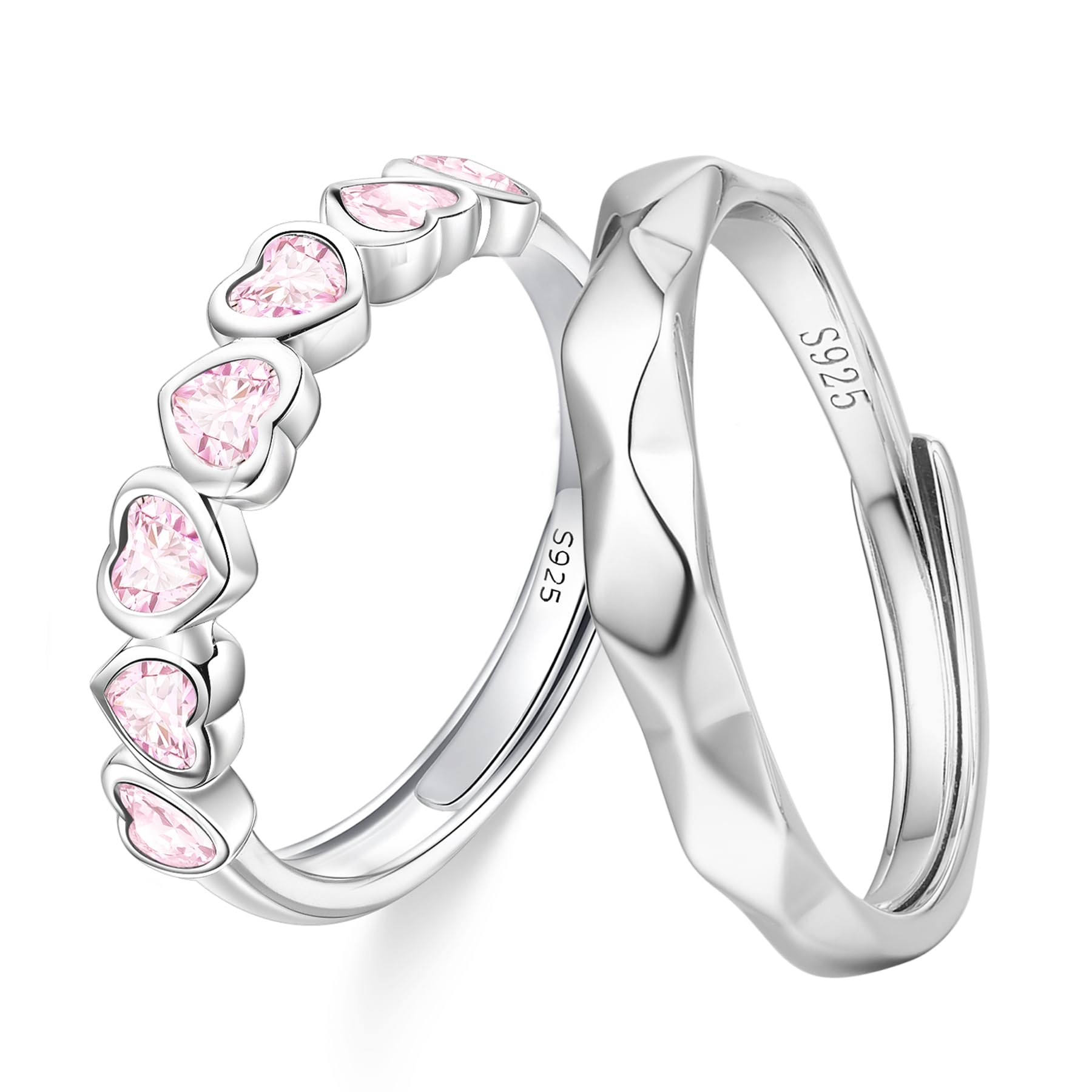 [FANCIME] ペアリング レディース メンズ ハート カットリング 指輪 2個セット フリーサイズ 調節可能 シルバー シンプル カップル 恋人 キラキラ クリスマス 記念日 おそろい プレゼン