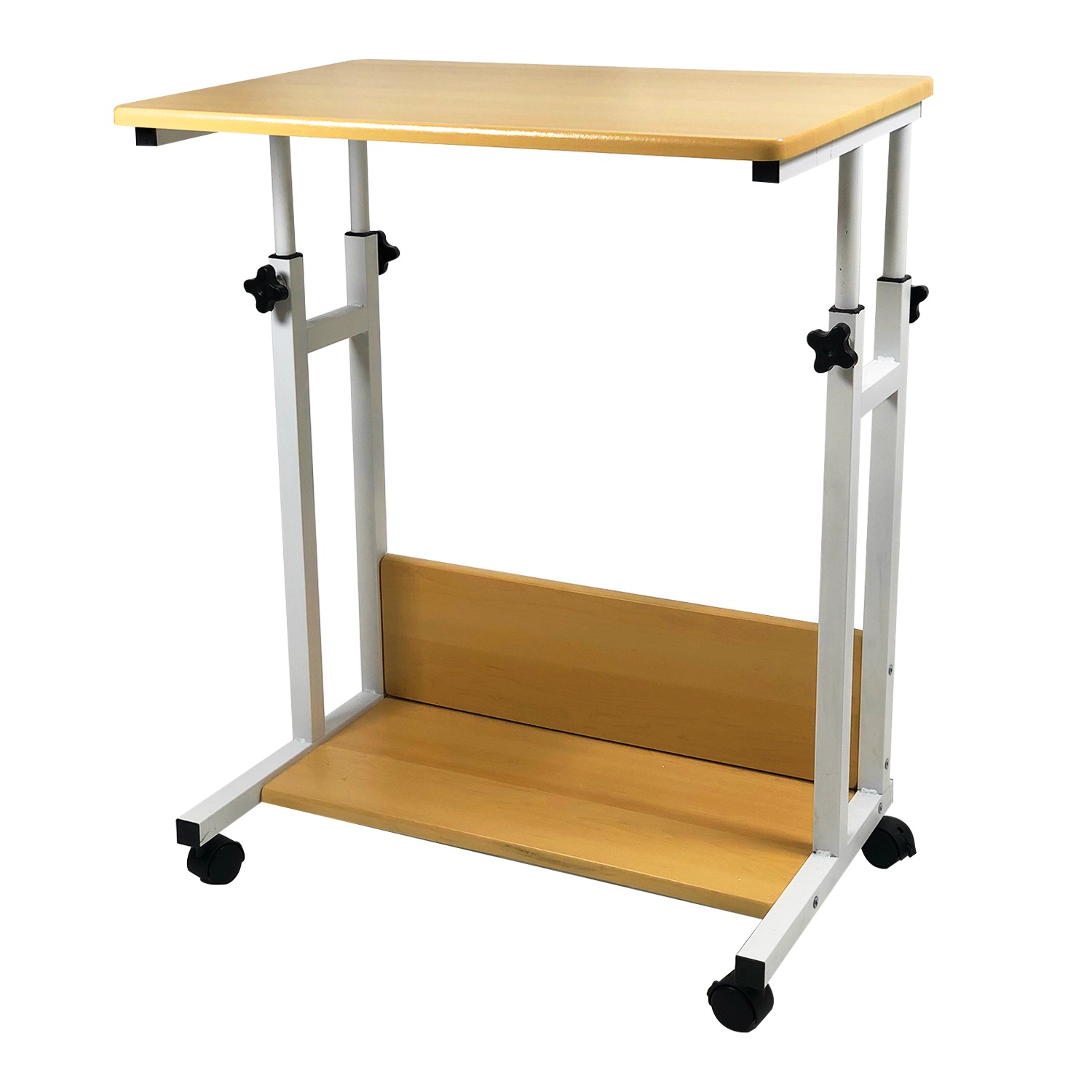 昇降式サイドテーブル PCデスク 介護用ベッドテーブル 6040cm 無段階高さ調整62-90cm キャスター付き 在宅勤務 テレワーク ナチュラル