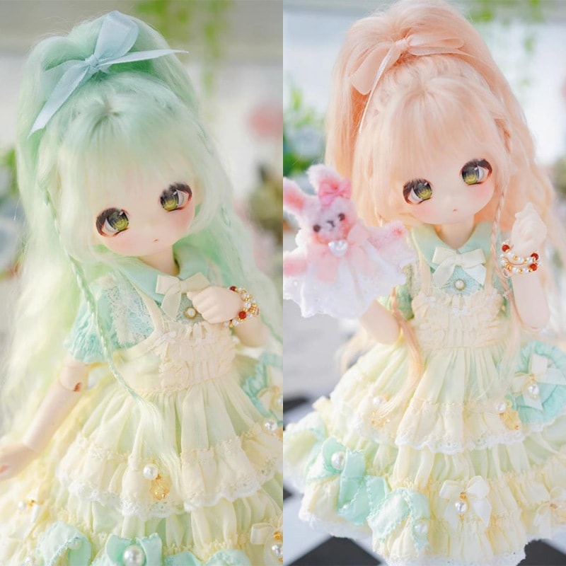 bjd 1/3 1/4 1/6 ドールウィッグ 編み入り リボン飾り 高ポニテール可愛い 3色 SD/MSD/幼sdサイズ球体関節人形用ウィッグ