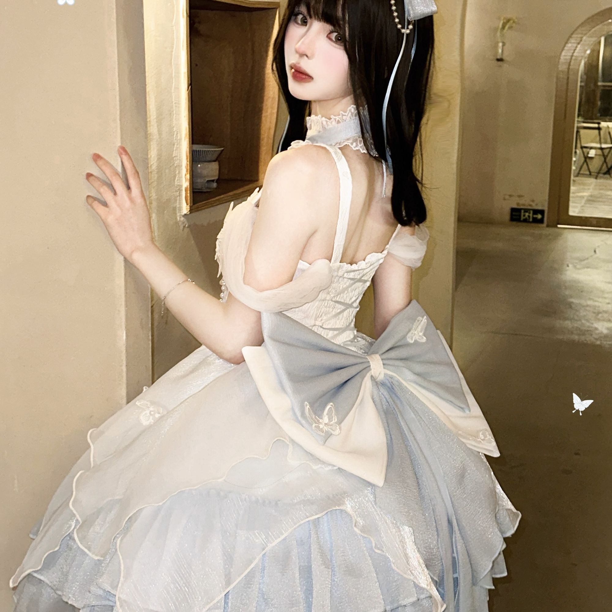 【3日出荷】白鳥の湖 フリルドレス お嬢様感 ゴシック 清純セクシー風 蝶ロリータ プリンセス感 コットンドレス アイドル衣装 ロリータ