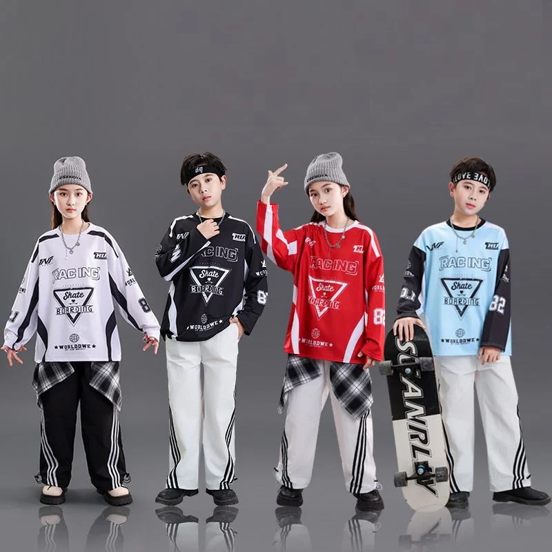 子供街舞潮服セットヒップホップ街舞セットhiphopゆったり版街舞潮服男女童公演服