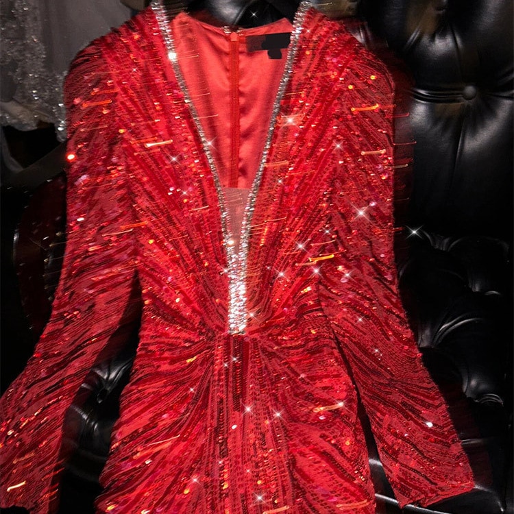 フォーマルな機会フレンチスタイルの豊かな女の子超美しい宴会ドレスレッドスパンコールフィッシュテイルドレス女性2024春