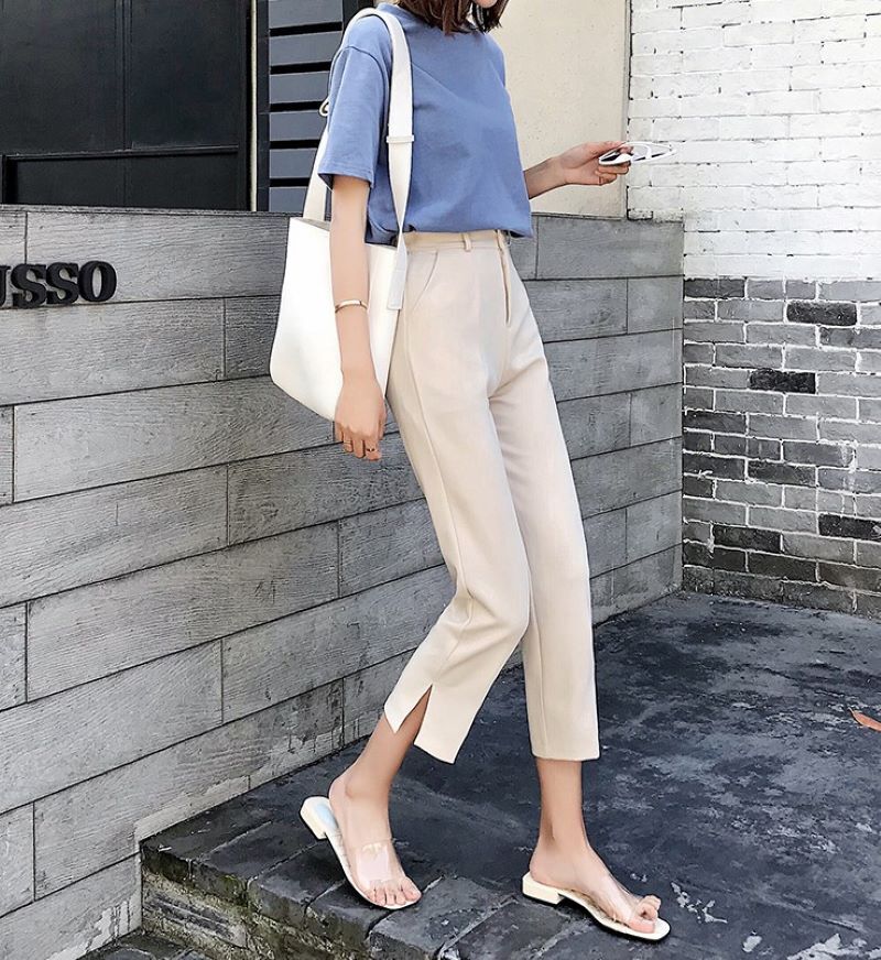 ボトムス ズボン ストレートパンツ 9分丈 スリム ストレート スリット 伸縮性 ポリエステル 大人 上品 おしゃれ セクシー エレガント フォーマル 無地 春 夏 秋 レディース オフィス OL 4,987円