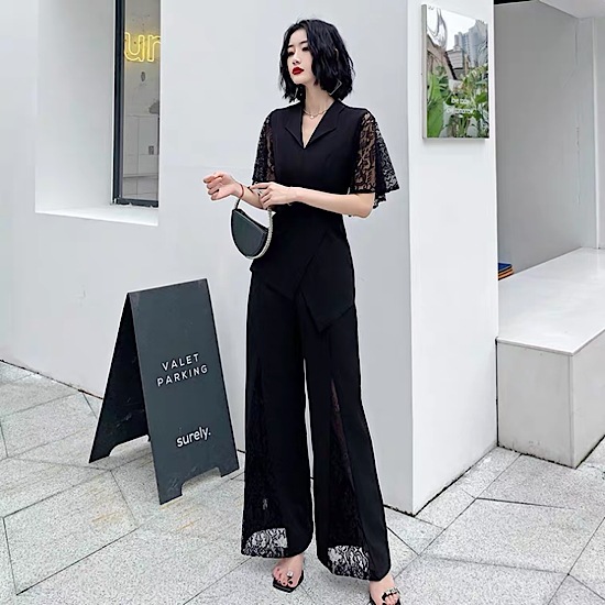 【取寄：納期2週間】結婚式ドレス パンツドレス レース シースルー Vネック 発表会 演奏会 レディース 結婚式 ステージ衣装 ロング丈 エレガント ウエディングドレス カラードレス 五分袖