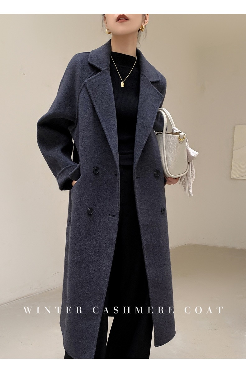 両面カシミアコート女性ミディアムレングス気質フランススリム薄い純粋な手作りのウールツイードジャケット 19,879円