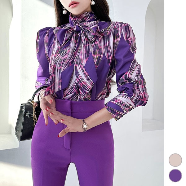 ブラウス レディース トップス 長袖 カットソー ヒョウ柄 レオパード ボウタイ リボン セクシー 上品 きれいめ 秋 冬 韓国 to26758