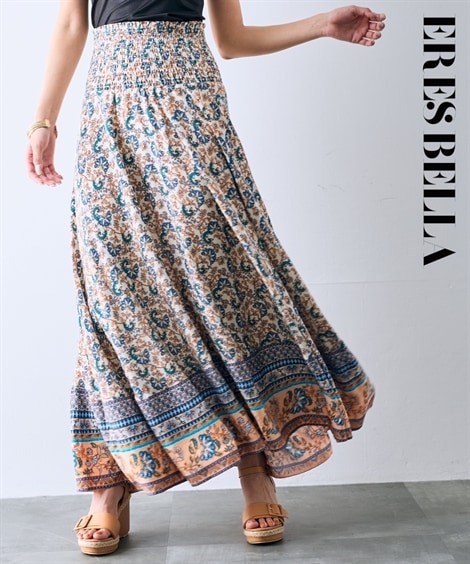 ロングスカート ２WAYパネルプリントシャーリングスカート ERES BELLA