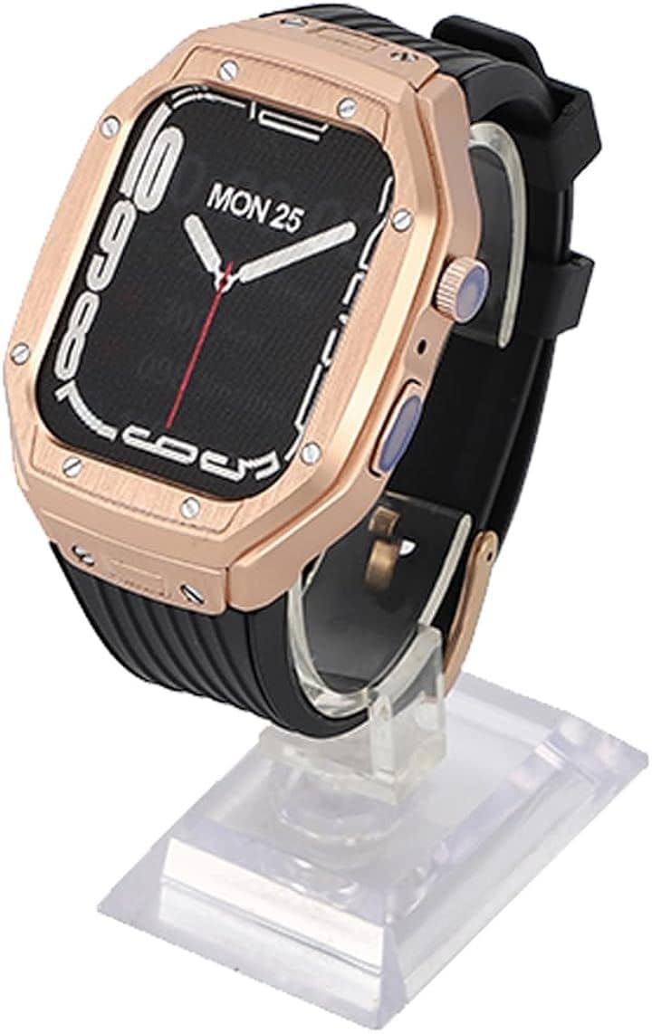 互換品 互換 アップルウォッチ Apple Watch series 9/8/7/6/SE 44/45共通 保護ケース バンド 一体型 耐衝撃 防水(ゴールド/ブラック, ワンサイズ)