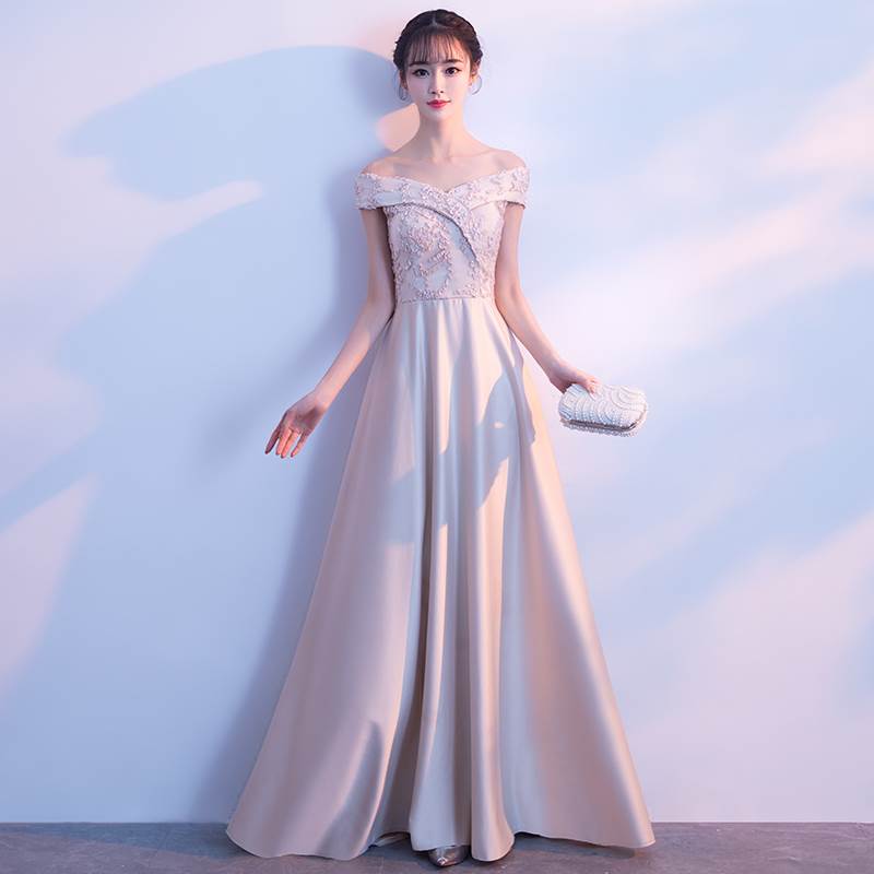 1～3日で出荷3色ロングでドレスパーティードレスオフショルエレガント刺繍個性的袖あり結婚式二次会お呼ばれフォーマル演奏会ピアノ発表会ドレス大人かっこいい可愛いプリ