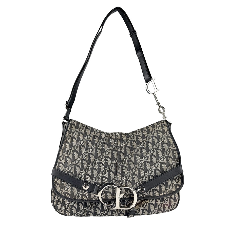 クリスチャンディオール Christian Dior ショルダーバッグ トロッター キャンバス/レザー ブラック/グレー シルバー レディース z8822