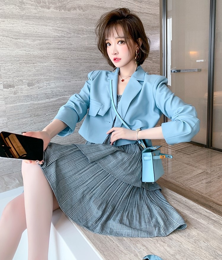 韓国ファッション　ジャケットワンピース2ピース2色展開春夏服レディース