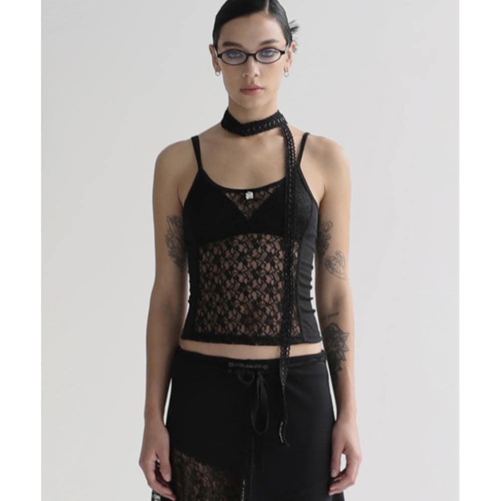 BADBLOOD Selena lace string tank black w-tnk24-028