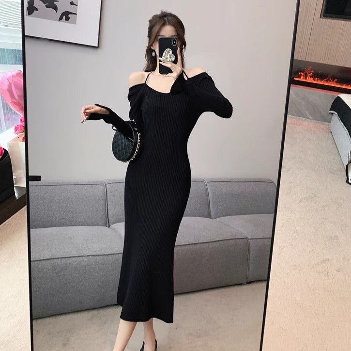 ワンピース ニットワンピース ワンピドレス ロング丈 長袖 ホルターネック ニット かわいい 大人可愛い きれいめ カジュアル 大人 上品 おしゃれ お洒落 かっこいい 大人女子 ラブリー キュート