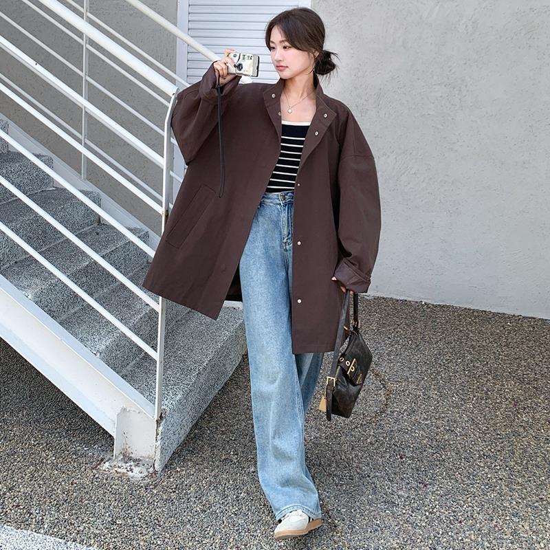 2025年春新作 韓国風 通勤 カジュアル 万能デザイン ファッション スタンドカラー レッド コーヒー ルーズ ウィンドブレーカー ジャケット レディース