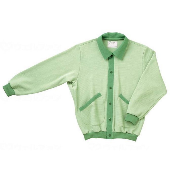 大阪エンゼル スクエアニット室内着 えり付き前開きタイプ グリーン LL 5101 メーカー直送