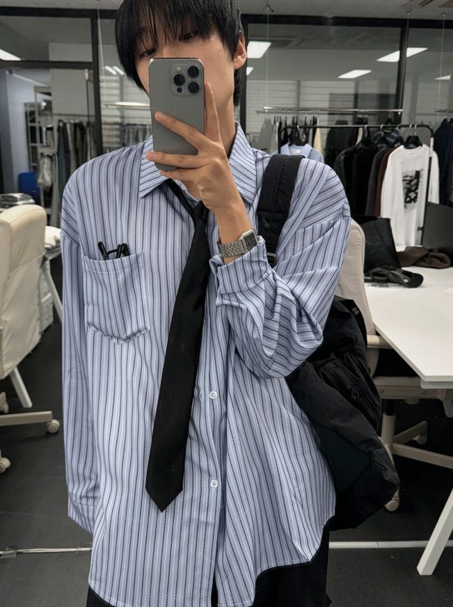 [COSYHARU公式]loose-fit striped shirt