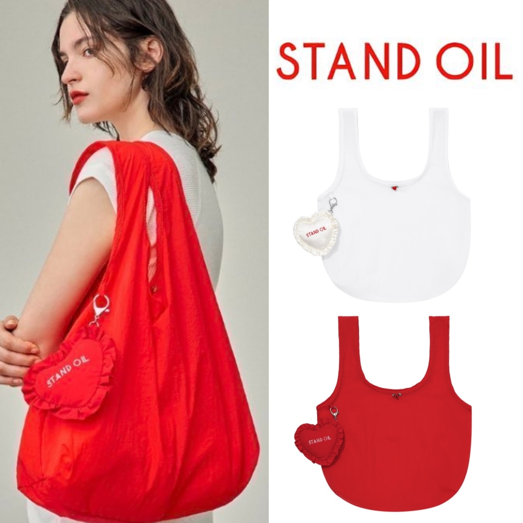STAND OIL[24SS 新商品] Heart Shopping Basket Keyring 2color エコバッグ 韓国 大容量 ショルダーバッグトートバッグ