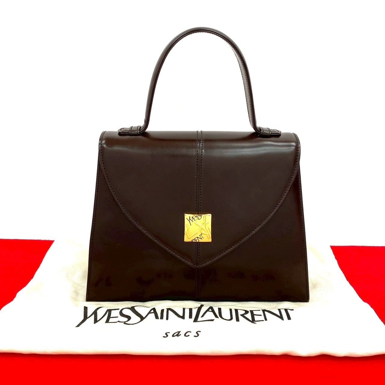 ヴィンテージ YSL ロゴ 金具ハンドバッグ レザー ブラウン 06612 57,900円