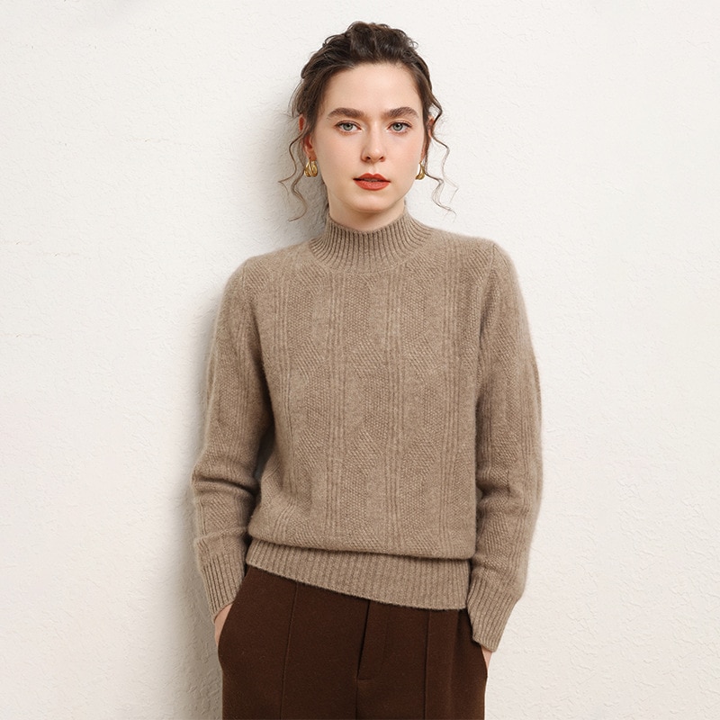 半高襟の双股は山のカシミヤのシャツを厚くします秋冬のレトロなセーターのカジュアルなニットは柔らかくて快適です