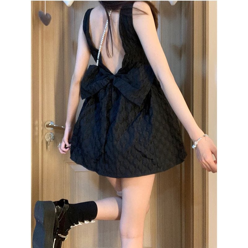 【1つ買うと10つ無料】ボウレイバックピュアブラックバレエスタディドレスウエストプリンセスプリンセススカートスリーピングノースレス