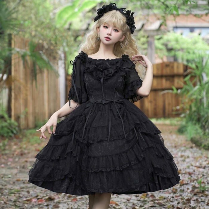 新作 ロリータ ゴスロリ ジャンパースカート ワンピース ドレス ゴシック エレガント レース フリル ロリィタ 姫系 黒ロリ レディース 黒 ブラック クラロリ 姫ロリ 甘ロリ ノース