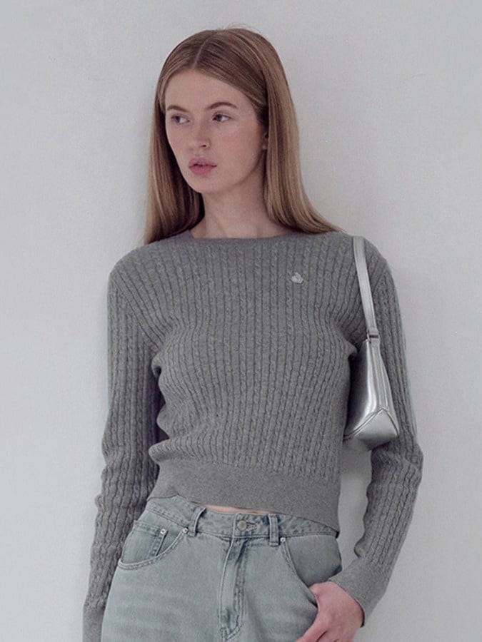 KIRSH PLAIN LINE POINT CABLE KNIT [MELANGE GRAY]