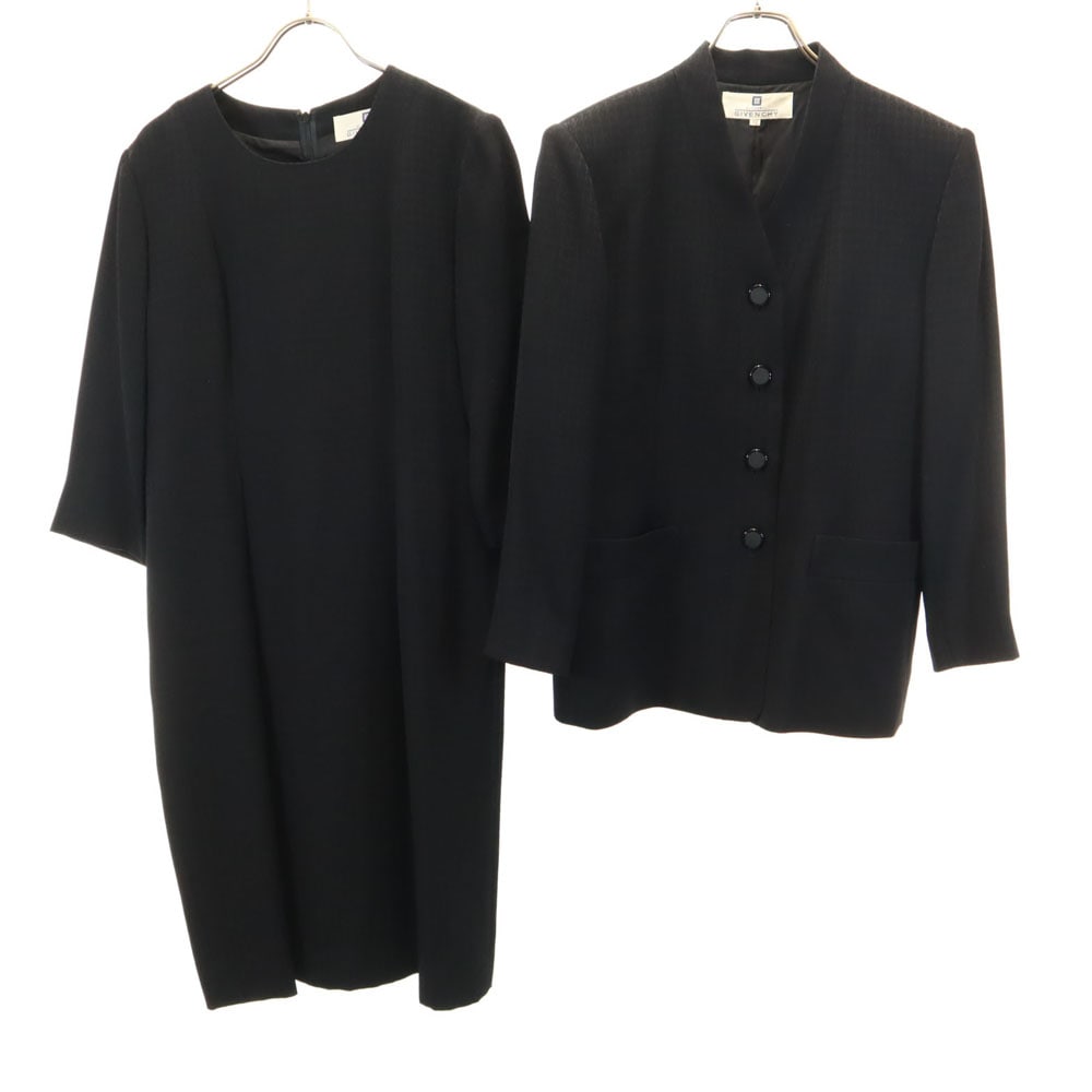 90s 日本製 オールド 7分袖 ワンピース 12 ブラック 2ピース セット レディース 古着