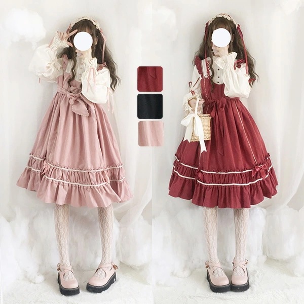 ワンピース ロリータ レディース ロリータ ワンピース 切り替え風 フレアワンピース 春秋 コスプレ ロリータ風ワンピ 女子中高生 lolita 蝶結び ミディアム 日系 可愛い クラシカル ゴシッ