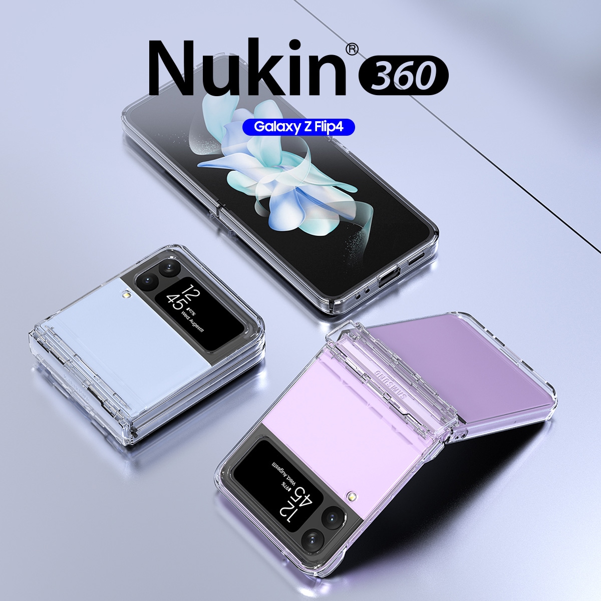 Galaxy Z Flip4 5G 対応 ケース カバー ストラップホール 付 薄型 透明 スマホケース ヒンジ ガード 付き ケース Nukin 360 araree