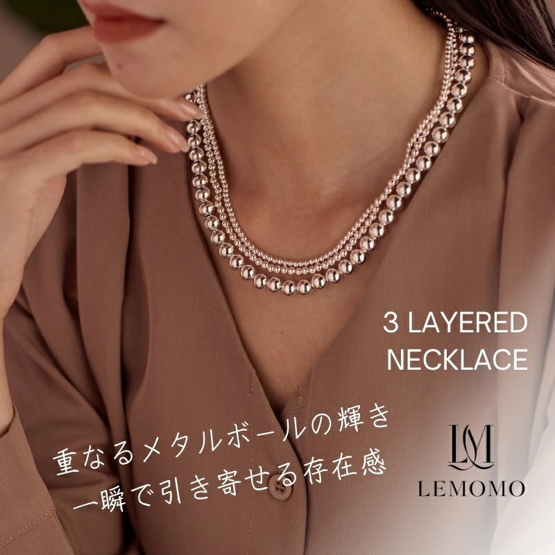 ネックレス ナバホパール メタルボール レイヤード 3連 重ね付け つぶつぶ 丸玉 金属アレルギー ニッケルフリー シンプル レディース シルバー ゴールド シンプル おしゃれ インスタ 韓国 人気